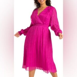 Eloquii Fuchsia Long Sleeve Dress